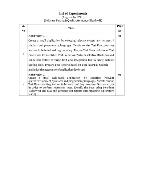 STQA Mini Project - List of Experiments (As given by SPPU) (Software ...