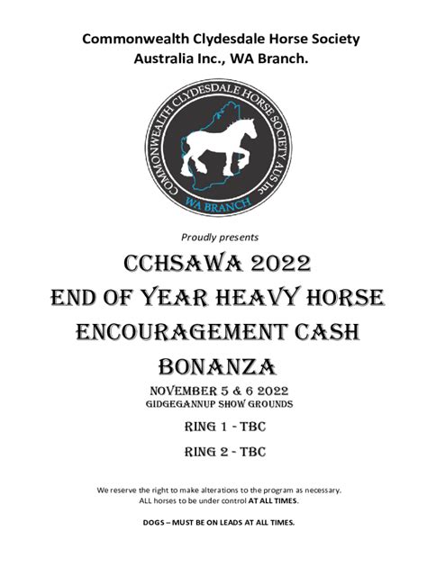 Fillable Online Commonwealth Clydesdale Horse Society Australia Inc ...