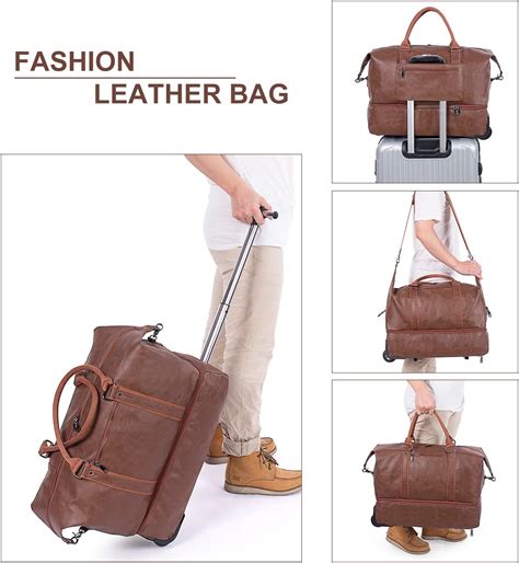 Buy Leather Duffle Bag with Rollers, Waterproof Duffle Bags for Travel ...