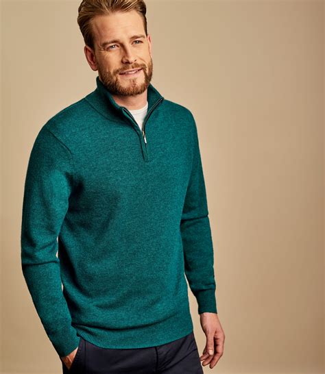 Deep Teal Marl | Mens Cashmere & Merino Zip Neck Jumper | WoolOvers UK