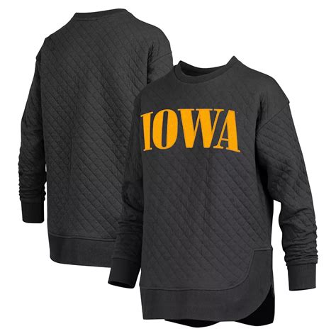 Women's Pressbox Black Iowa Hawkeyes Quilted Long Sleeve Pullover ...