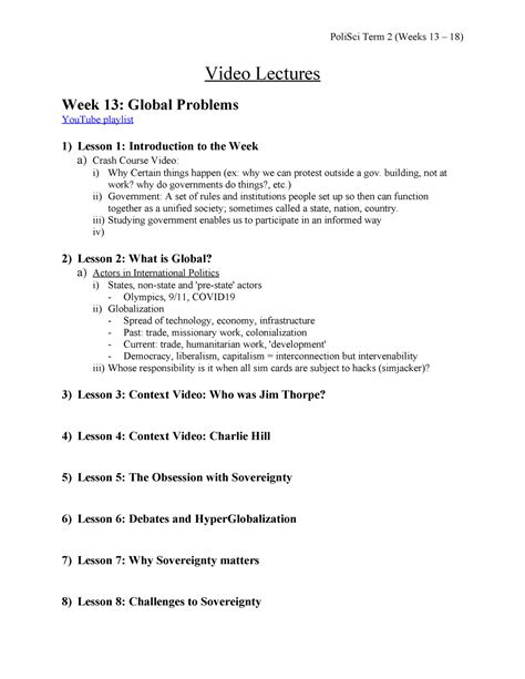 Poli Sci Term 2 Midterm 1 Notes - Video Lectures Week 13: Global ...