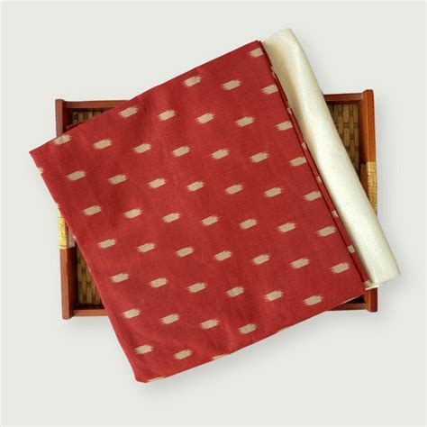 Unisex Dusty Red Abstract Ikat Pattern | Hand Block Printed Pure Cotto ...