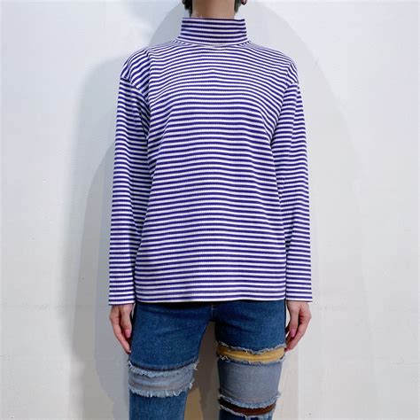 Purple and white stripe high neck top | LEMON