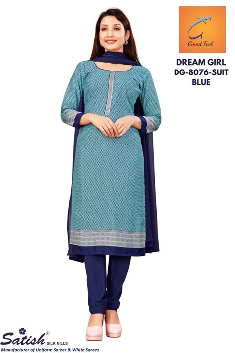 Blue Calico Printed Crepe Uniform Dress Material – Satish Silk Mills