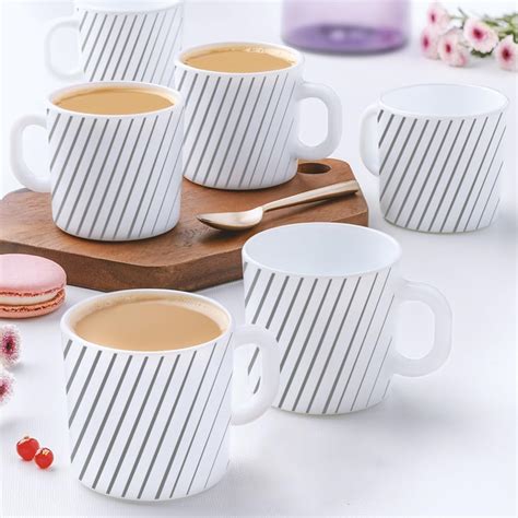 Larah by BOROSIL Bluebell Opalware Mug | Set of 6 Tea/Coffee Mugs, 100 ...