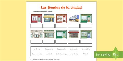 Shops in Town Worksheet / Worksheet Spanish (teacher made)