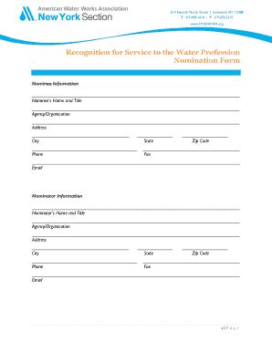 Fillable Online nysawwa Recognition for Service to the Water Profession ...