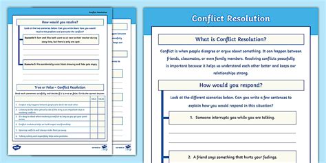 Moral Education Conflict Resolution Activity Sheet | Twinkl