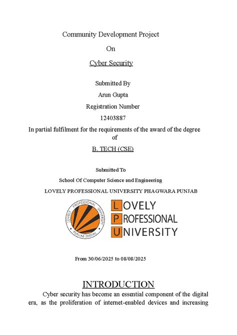 CDP Final Report on Cyber Security - B. TECH (CSE) - Studocu