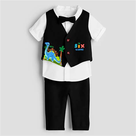 Sixth Year Dino Themed Customized Waist Coat With Name For Kids ...