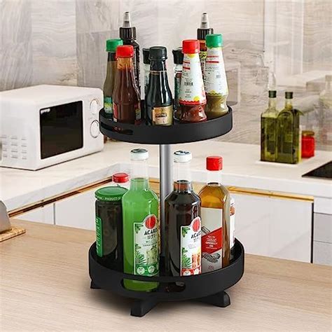 Buy ABOUT SPACE Metal 2 Tier Height Adjustable 360° Tabletop Rotating ...