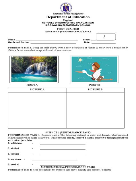 Image result for Performance Task 6th Grade Math