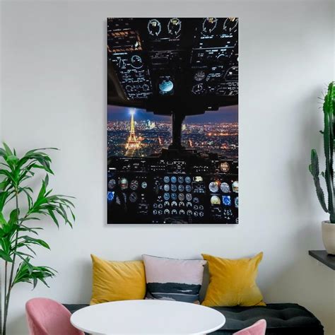 Buy QLAZO Airplane Cockpit Night Terminal Night Paris City Poster ...