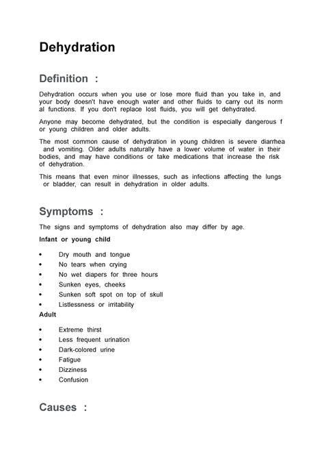 Dehydration - Dehydration DefinitionT: - Studocu