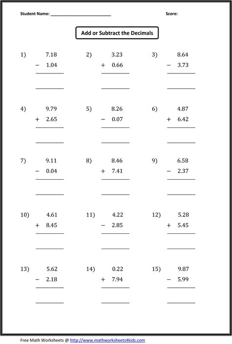 20 Addition And Subtraction Decimals Worksheets – Printable PDF Template