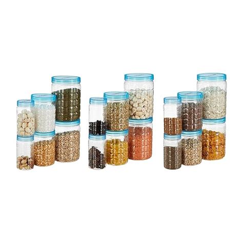 Buy Amazon Brand - Solimo Plastic Checkered Jar Container, Set Of 18 (6 ...