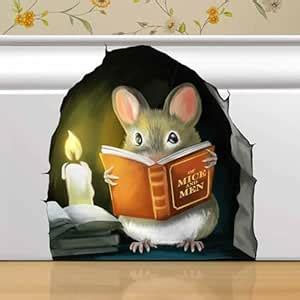 GADGETS WRAP Mouse Reading Book, Wall Decor Sticker Decal, Kids Room ...
