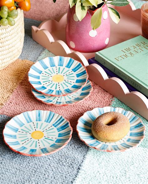 Buy Masquerade Ceramic Blue Snacks Plate Set of 4 Online | Wishing Chair