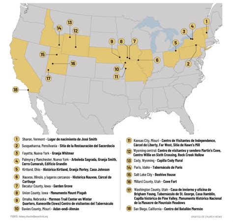 Vea un mapa de los más de 20 sitios históricos de la Iglesia en los EE ...