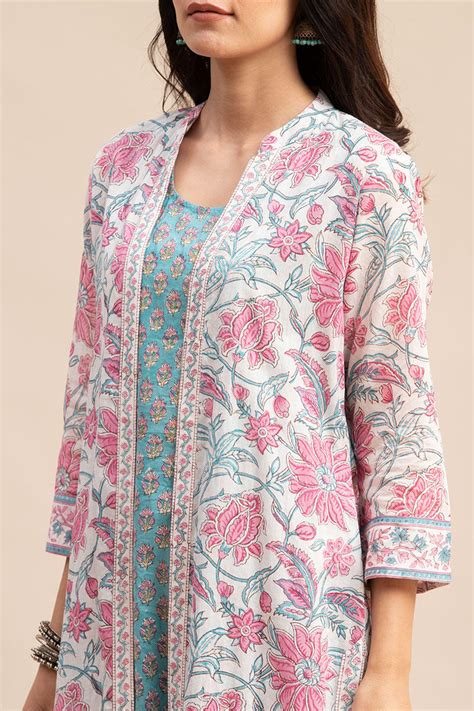Buy Pink Block Printed Straight Cotton Kurta | Pink Kurta for Women ...