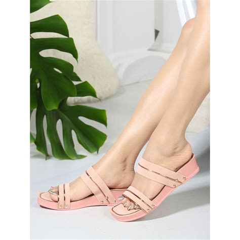 Buy Iconics Womens Sqauare Toe Slip On Pink Color Sandals Online