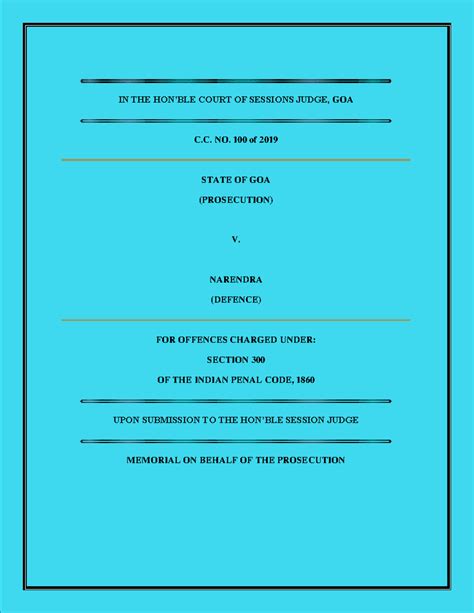 Prosecution-Memorial - IN THE HON9BLE COURT OF SESSIONS JUDGE, GOA C ...