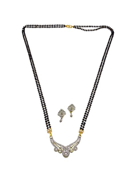 Modern Long American Diamond Mangalsutra & Earrings – Digital Dress Room
