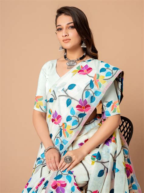 Karvaah White Cotton Jamdani Saree – Gajarai