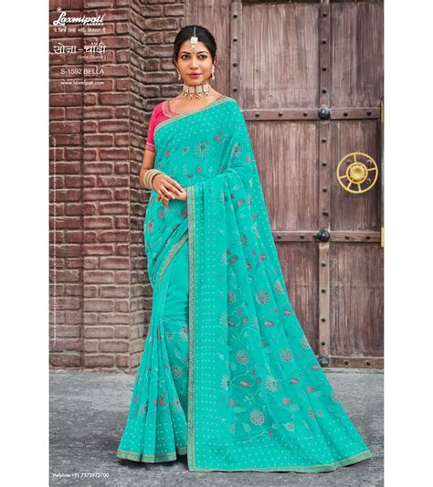 Laxmipati Sona- Chandi S-1592 Chiffon Sky Blue Saree – Laxmipati Sarees ...