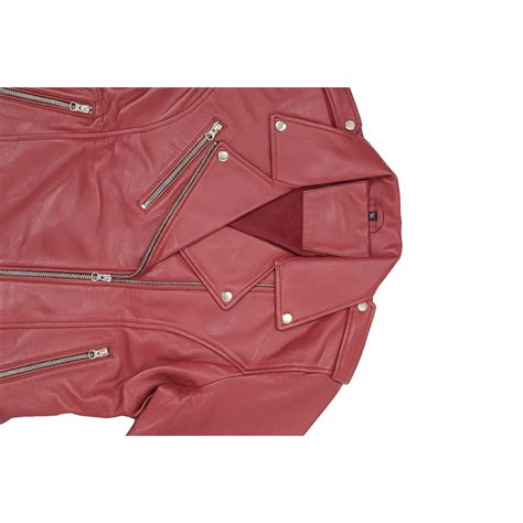 Women's Leather Motorcycle Riding Jacket - Cherry Red