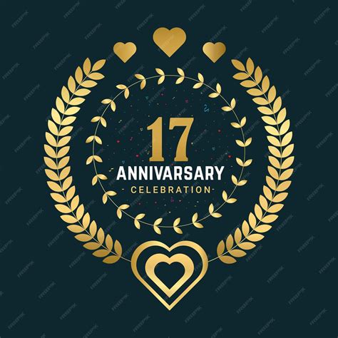 Premium Vector | 17 year anniversary celebration design with golden ...