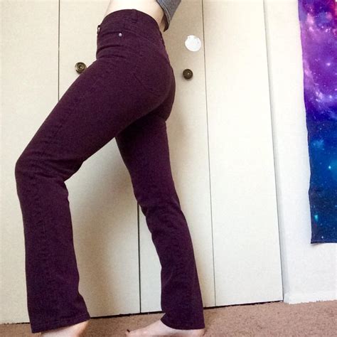Vintage, high waisted, dark purple jeans. Size 4,... - Depop