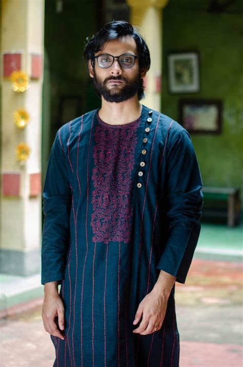 Black Kurta with Kantha Stitch – Handwoven Cotton Men’s Kurta | Naksh ...