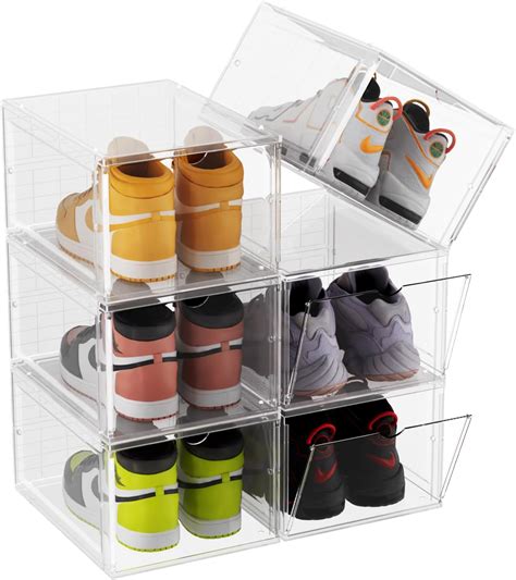 Amazon.com: HEITAOA Shoe Organizer, 6 Pack Plastic Clear Drop Front ...