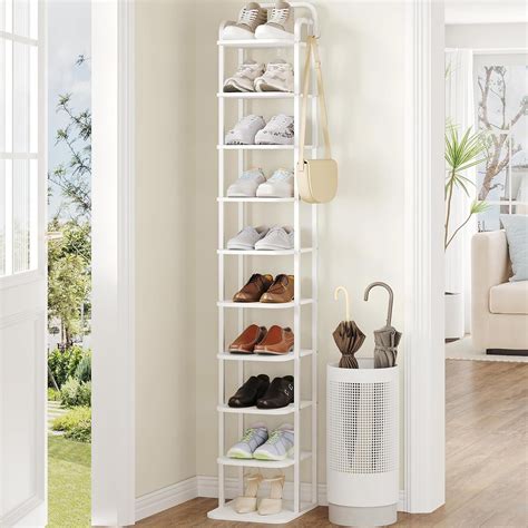10 Tiers Vertical Shoe Rack, Narrow Shoe Tower, Tall Shoes Shelf with 2 ...