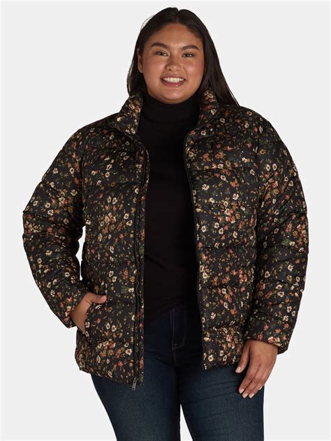 Time & Tru Women's Plus Size Puffer Jacket XS-3X, Lightweight, Wind ...