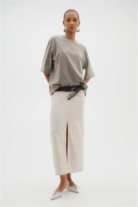 Slit-hem twill skirt - Light beige - Ladies | H&M IN