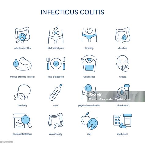 Infectious Colitis Symptoms Diagnostic And Treatment Vector Icon Set ...
