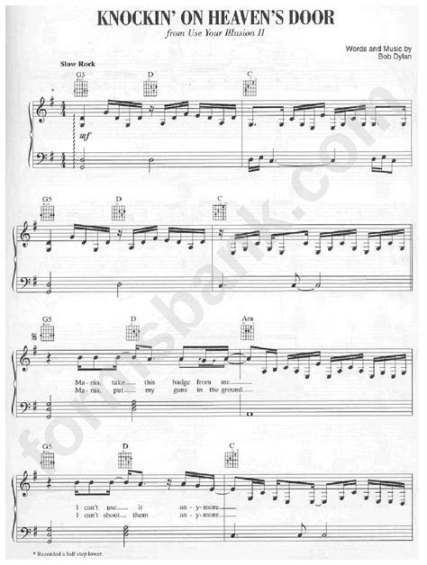 Knocking On Heavens Door (Bob Dylan Sheet Music) printable pdf download
