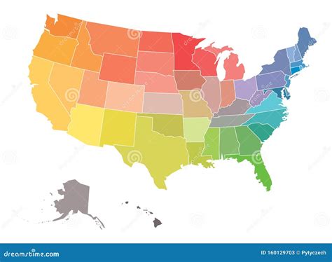 Blank Map of USA, United States of America, in Colors of Rainbow ...