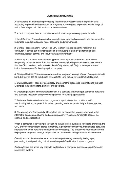 Computer - Mcom - COMPUTER HARDWARE A computer is an information ...