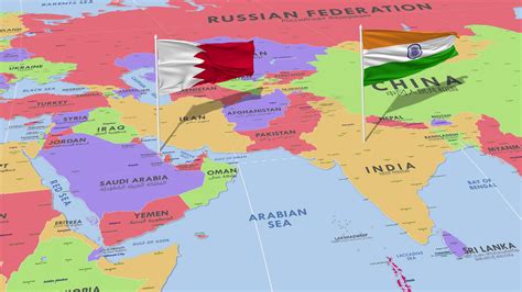 Bahrain and India Flag Waving with The World Map, Seamless Loop in Wind, 3D Rendering 41389611 ...