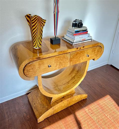 Art Deco Style Burl Console Table with Storage at 1stDibs