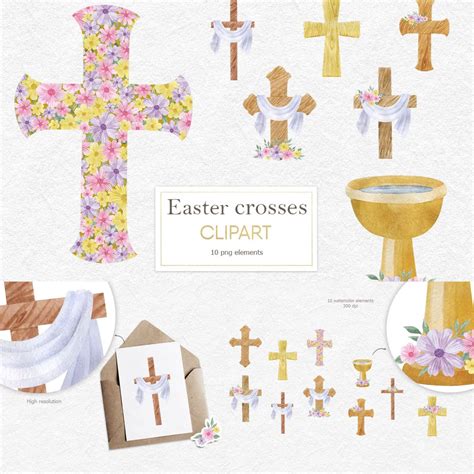 Easter Cross Clip Art Watercolor Easter Cross Clipart Set