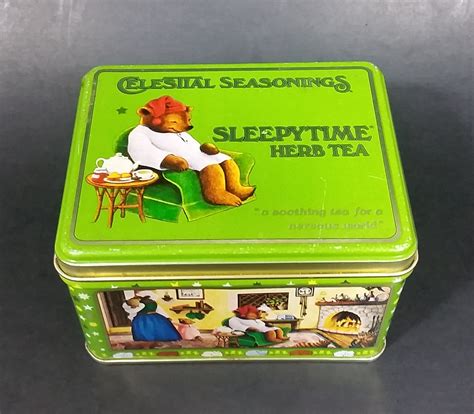 1982 Celestial Seasonings Sleepytime Herb Tea Empty Green Tin Container ...