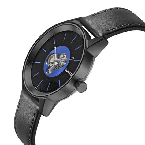 Buy Online Sonata Quartz Multifunction Blue Dial Leather Strap Watch ...