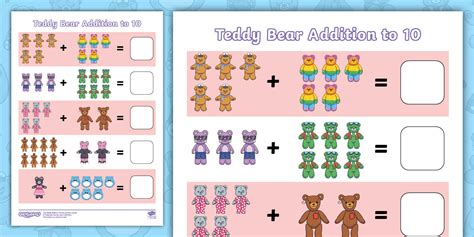👉 Teddy Bear Addition to 10 Worksheet