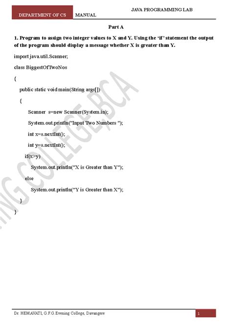 Java Lab-Part-A BCA - JAVA - DEPARTMENT OF CS MANUAL **Part A Program ...