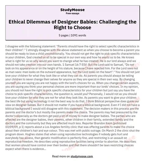Ethical Dilemmas of Designer Babies: Challenging the Right to Choose ...